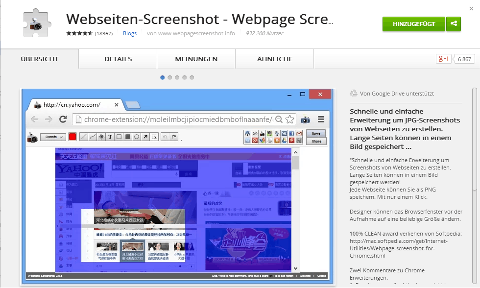 Chrome Web Store - Webseiten-Screenshot - Webpage Screenshot