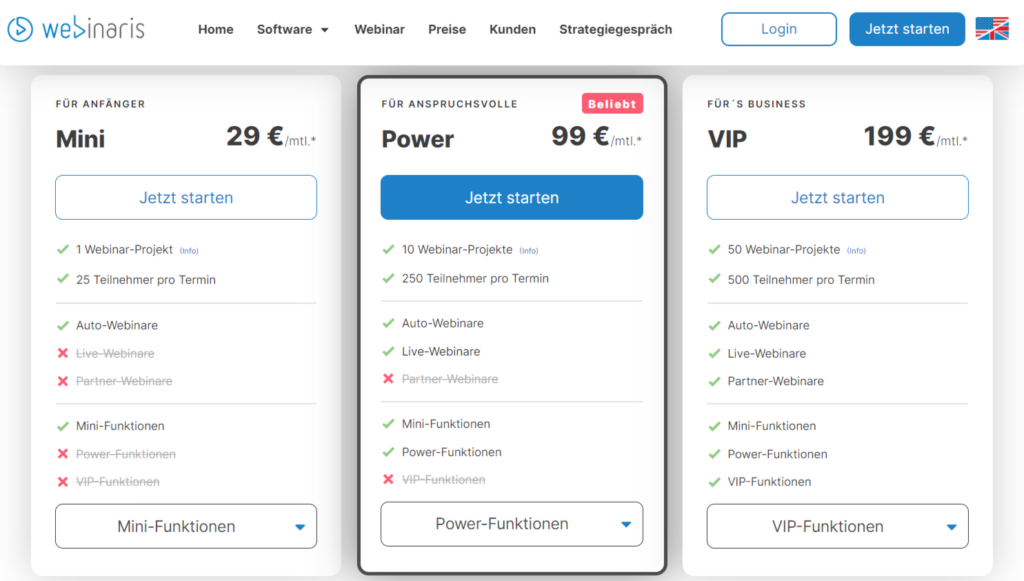 Webinaris Preise